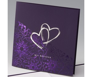 Einladungskarte silberne Herzen auf violett 722809D-Bild