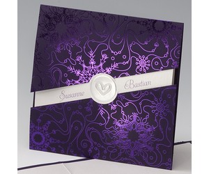 Einladungskarte Silbernes Herz auf violett 722022D-Bild